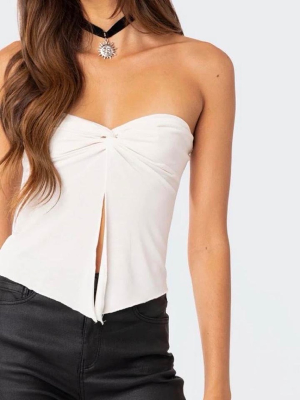 EDIKTED WHITE TWIST FRONT TUBE TOP WITH OPEN SPLIT FRONT DESIGN
